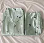 Blue Butterfly Short Sleeve Satin Pajamas Set