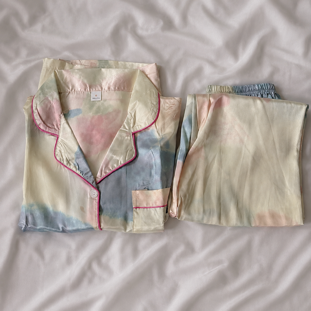 Rainbow Glow Long Sleeve Satin Pajamas Set