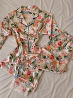 Floral Charm Long Sleeve Satin Pajamas Set