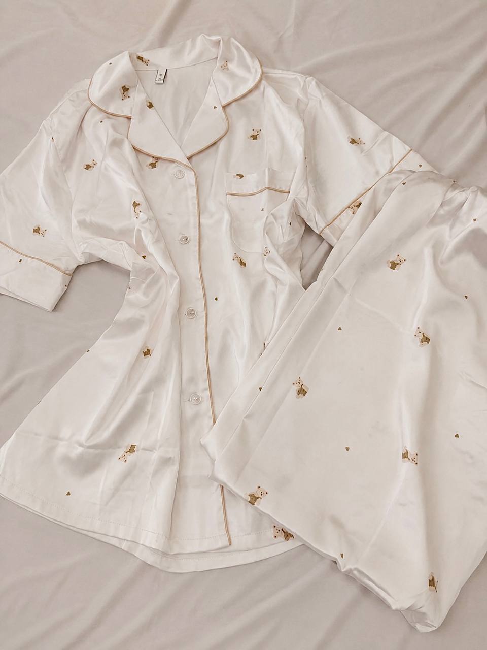 Teddy Dream Short Sleeve Ice Silk Pajamas Set