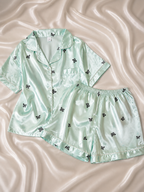 Blue Butterfly Short Sleeve Satin Pajamas Set