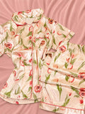 Booming Elegance Short Sleeve Satin Pajamas Set