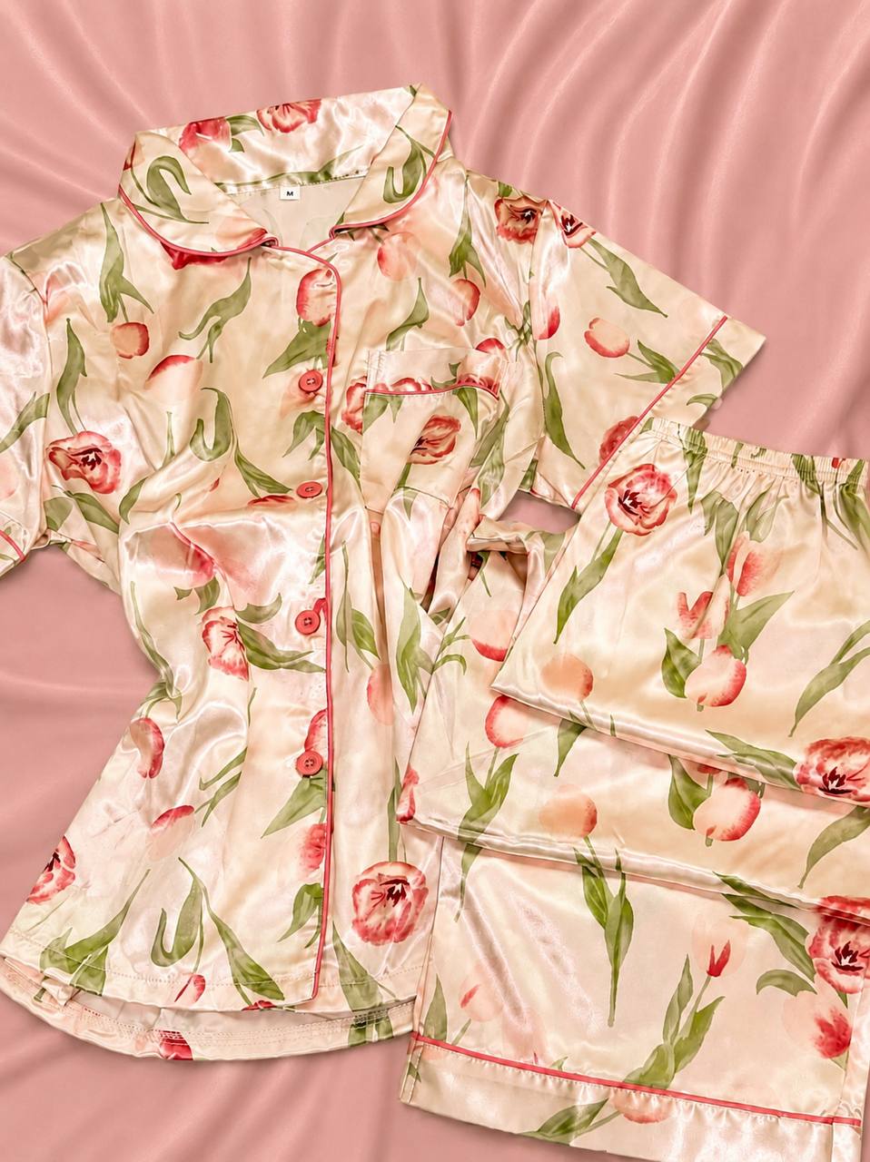 Booming Elegance Short Sleeve Satin Pajamas Set