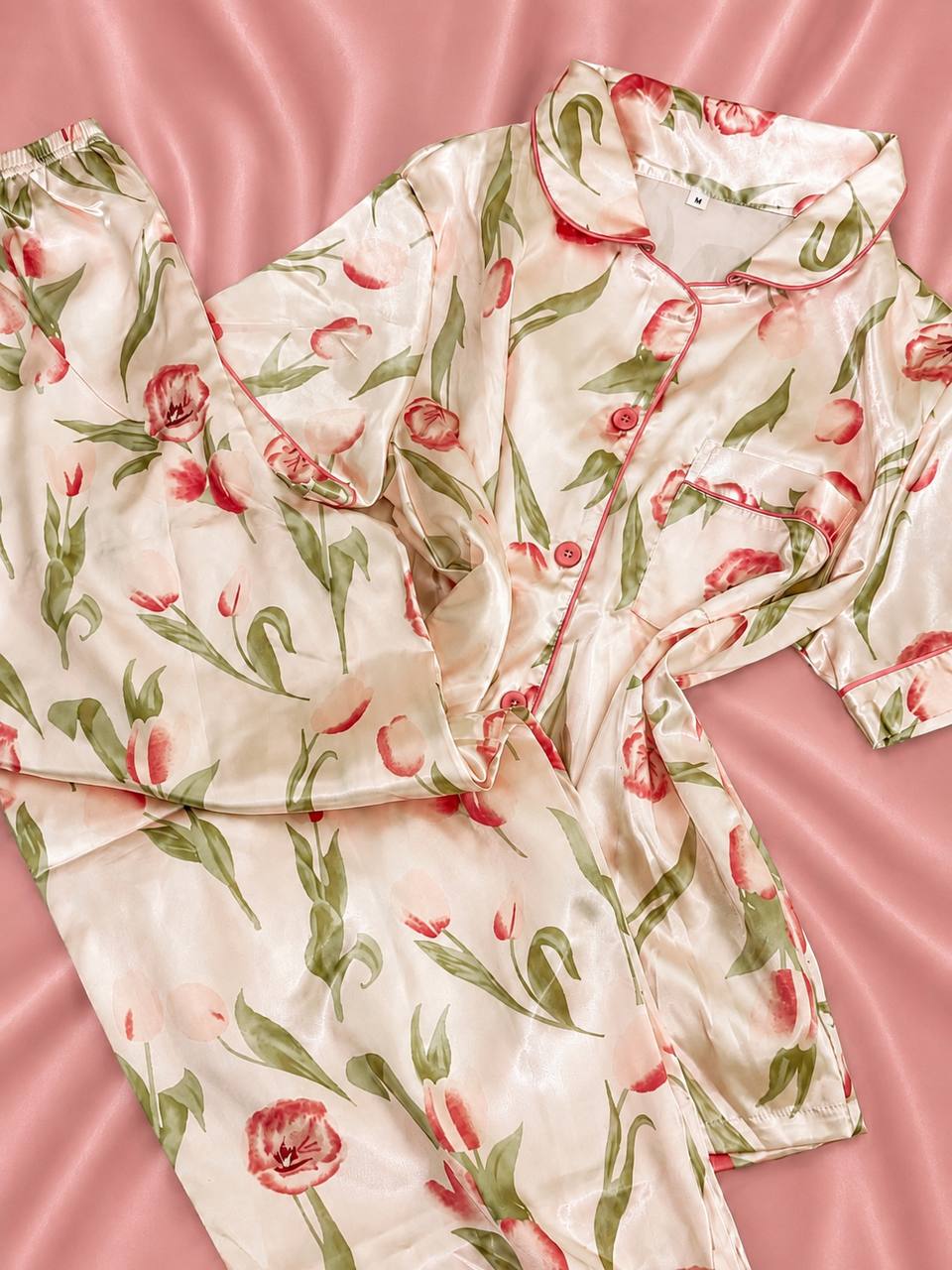 Booming Elegance Short Sleeve Satin Pajamas Set