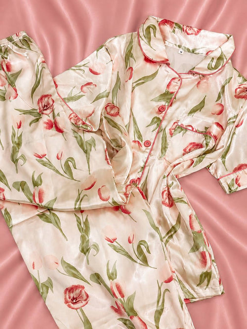 Booming Elegance Short Sleeve Satin Pajamas Set