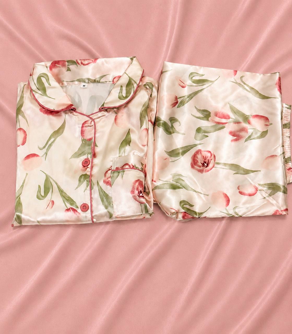 Booming Elegance Short Sleeve Satin Pajamas Set