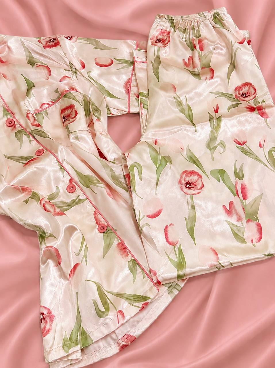Booming Elegance Short Sleeve Satin Pajamas Set