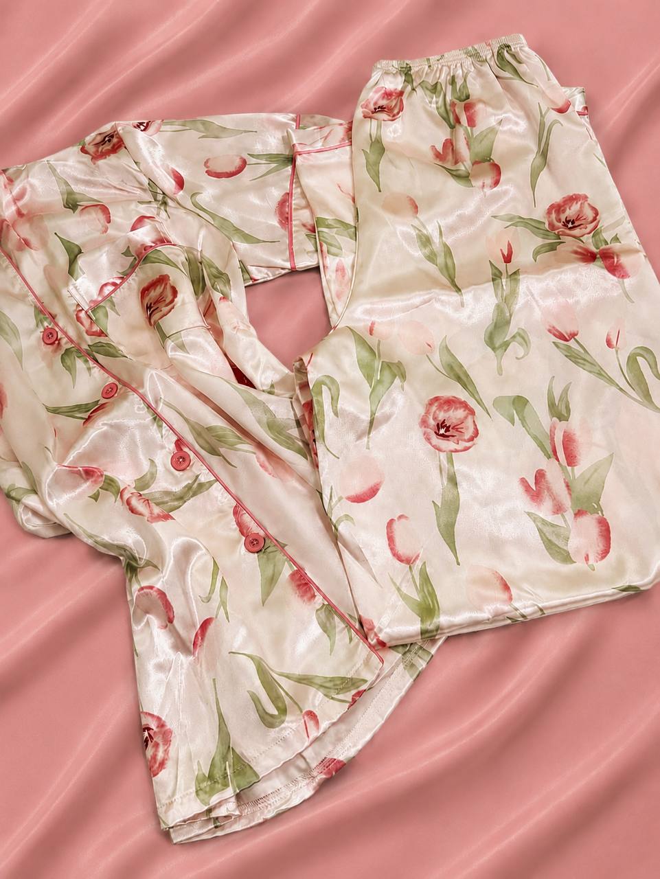 Booming Elegance Short Sleeve Satin Pajamas Set