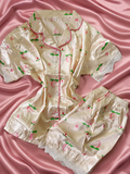 Peach Blossom Short Sleeve Satin Pajamas Set