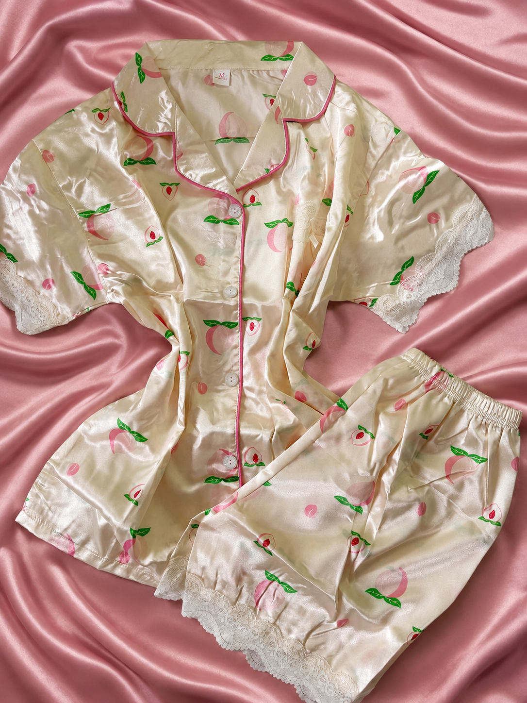 Peach Blossom Short Sleeve Satin Pajamas Set