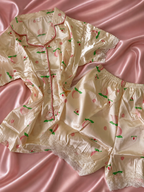Peach Blossom Short Sleeve Satin Pajamas Set