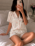 Peach Blossom Short Sleeve Satin Pajamas Set