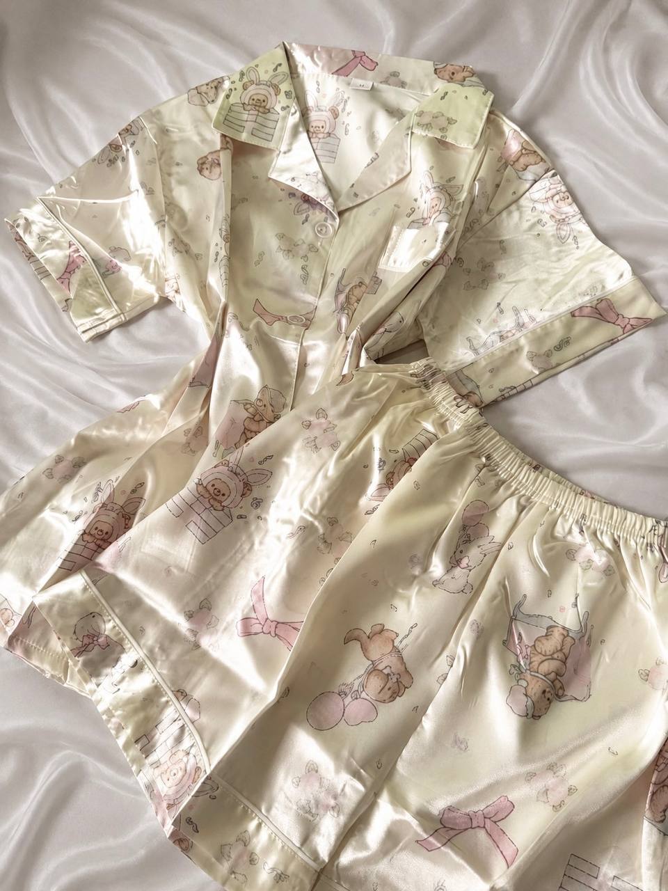 Little Bear Short Sleeve Satin Pajamas Set