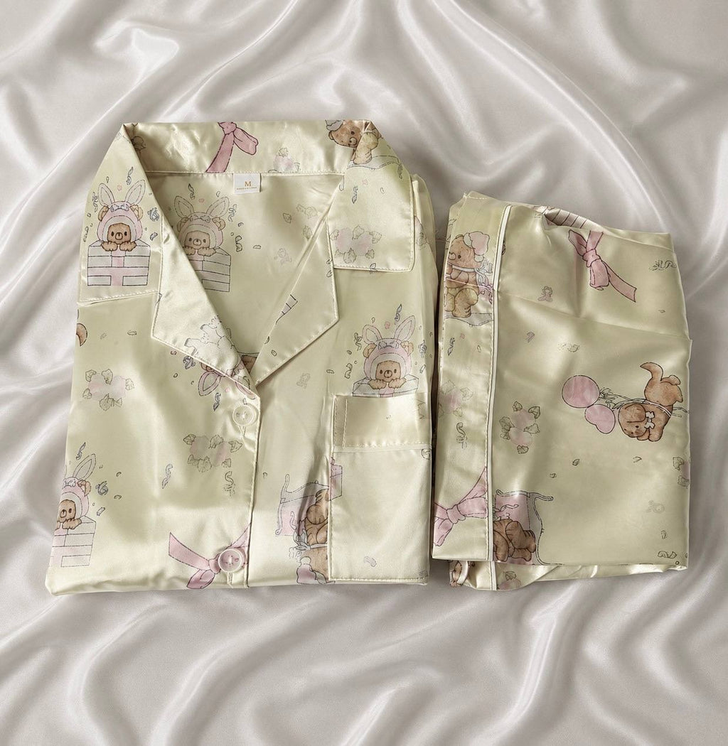 Little Bear Short Sleeve Satin Pajamas Set
