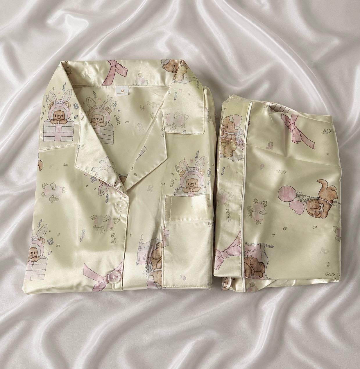 Little Bear Short Sleeve Satin Pajamas Set