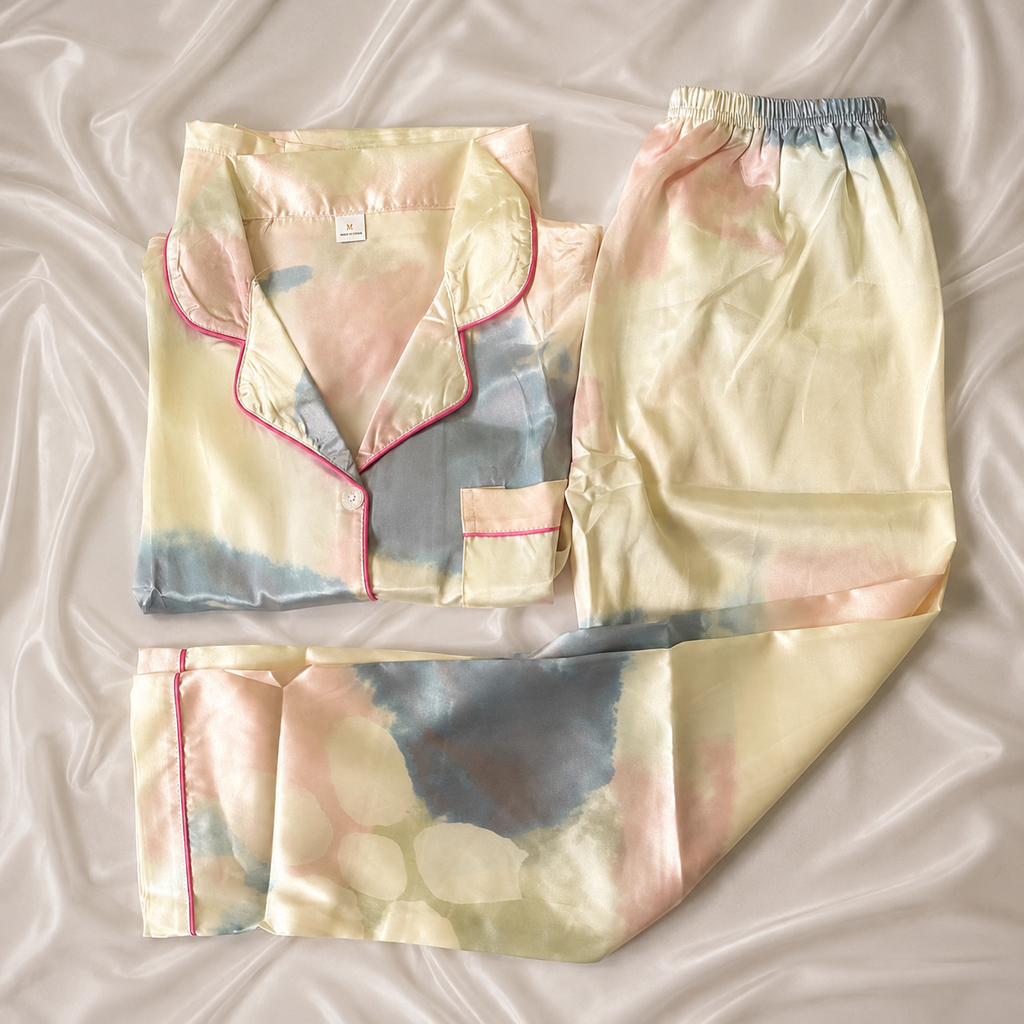 Rainbow Glow Long Sleeve Satin Pajamas Set