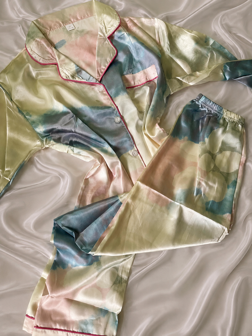 Rainbow Glow Long Sleeve Satin Pajamas Set