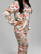 Floral Charm Long Sleeve Satin Pajamas Set
