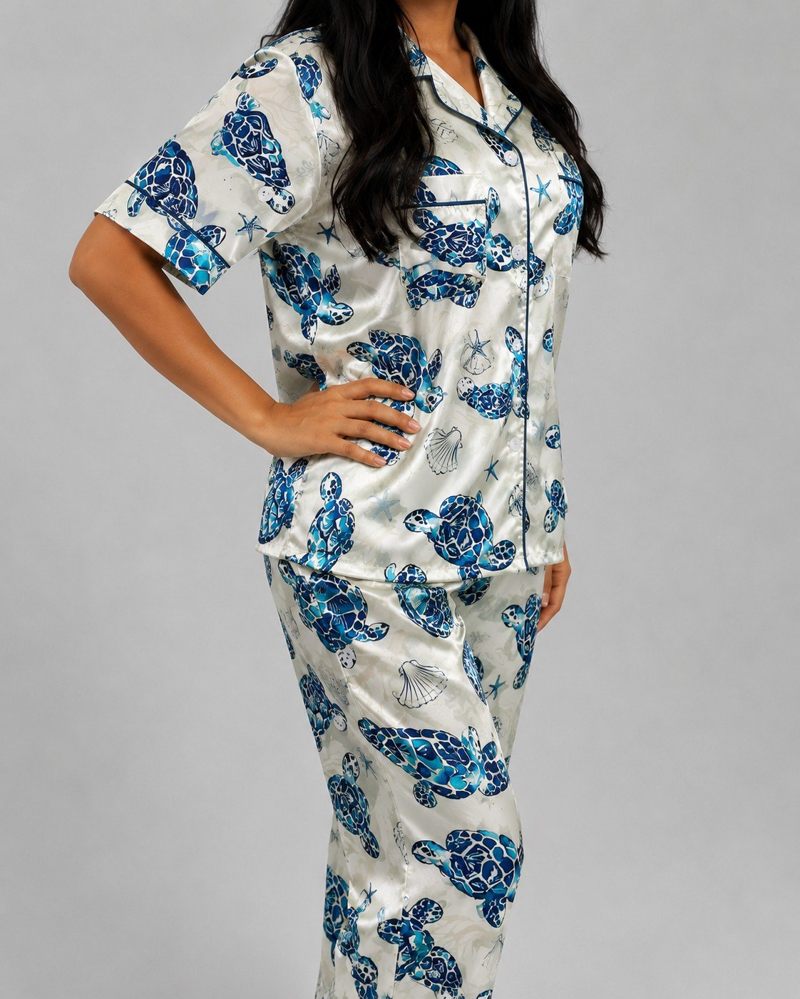 Blue Turtle Short Sleeve Pajamas Set