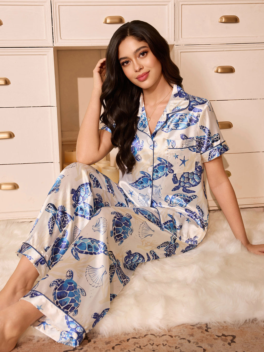 Blue Turtle Short Sleeve Pajamas Set