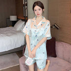 Blue Butterfly Short Sleeve Satin Pajamas Set
