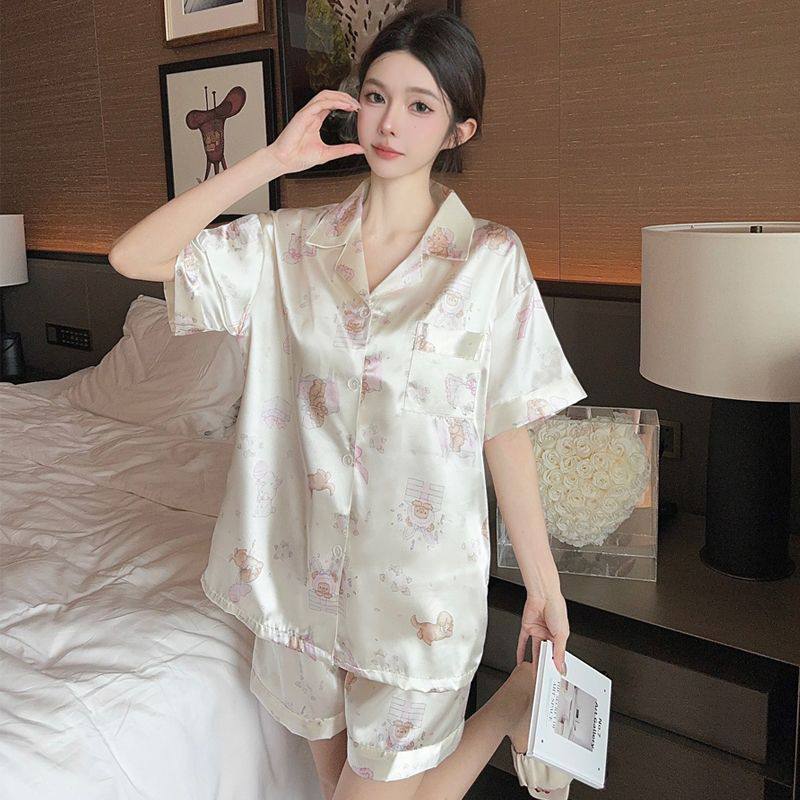 Little Bear Short Sleeve Satin Pajamas Set