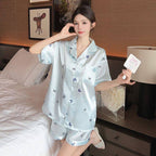 Blue Butterfly Short Sleeve Satin Pajamas Set