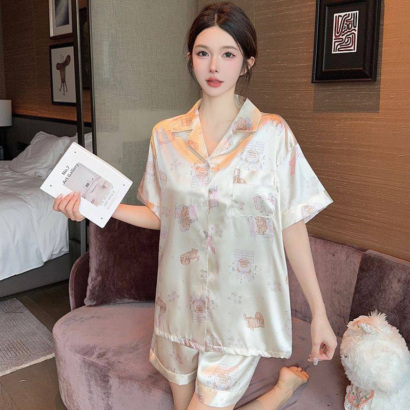 Little Bear Short Sleeve Satin Pajamas Set