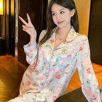 Floral Charm Long Sleeve Satin Pajamas Set