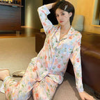 Floral Charm Long Sleeve Satin Pajamas Set