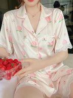 Peach Blossom Short Sleeve Satin Pajamas Set