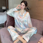 Rainbow Glow Long Sleeve Satin Pajamas Set