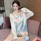 Rainbow Glow Long Sleeve Satin Pajamas Set