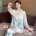 Rainbow Glow Long Sleeve Satin Pajamas Set