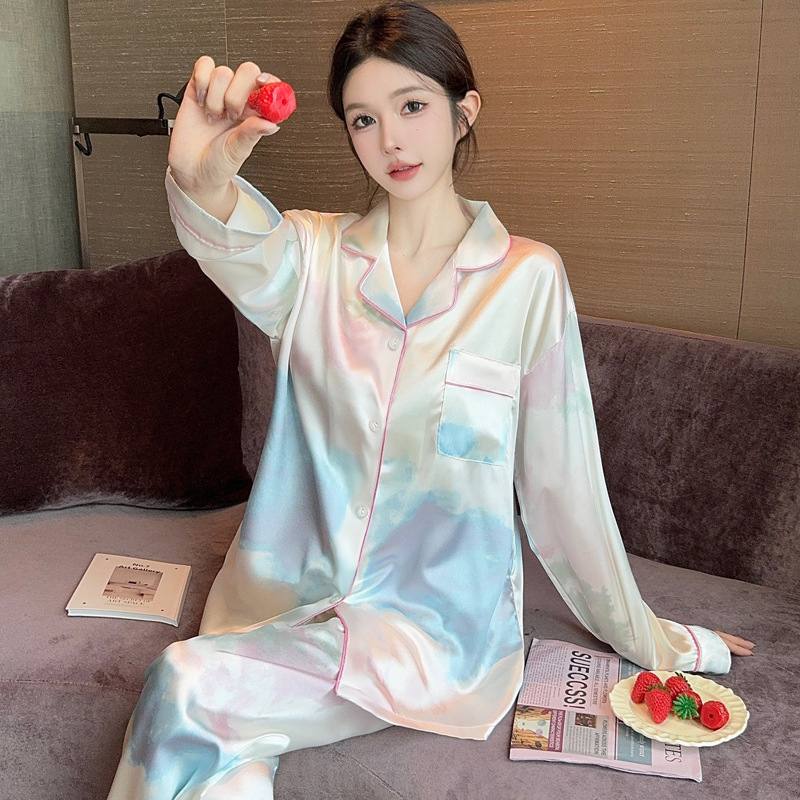 Rainbow Glow Long Sleeve Satin Pajamas Set