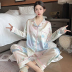 Rainbow Glow Long Sleeve Satin Pajamas Set