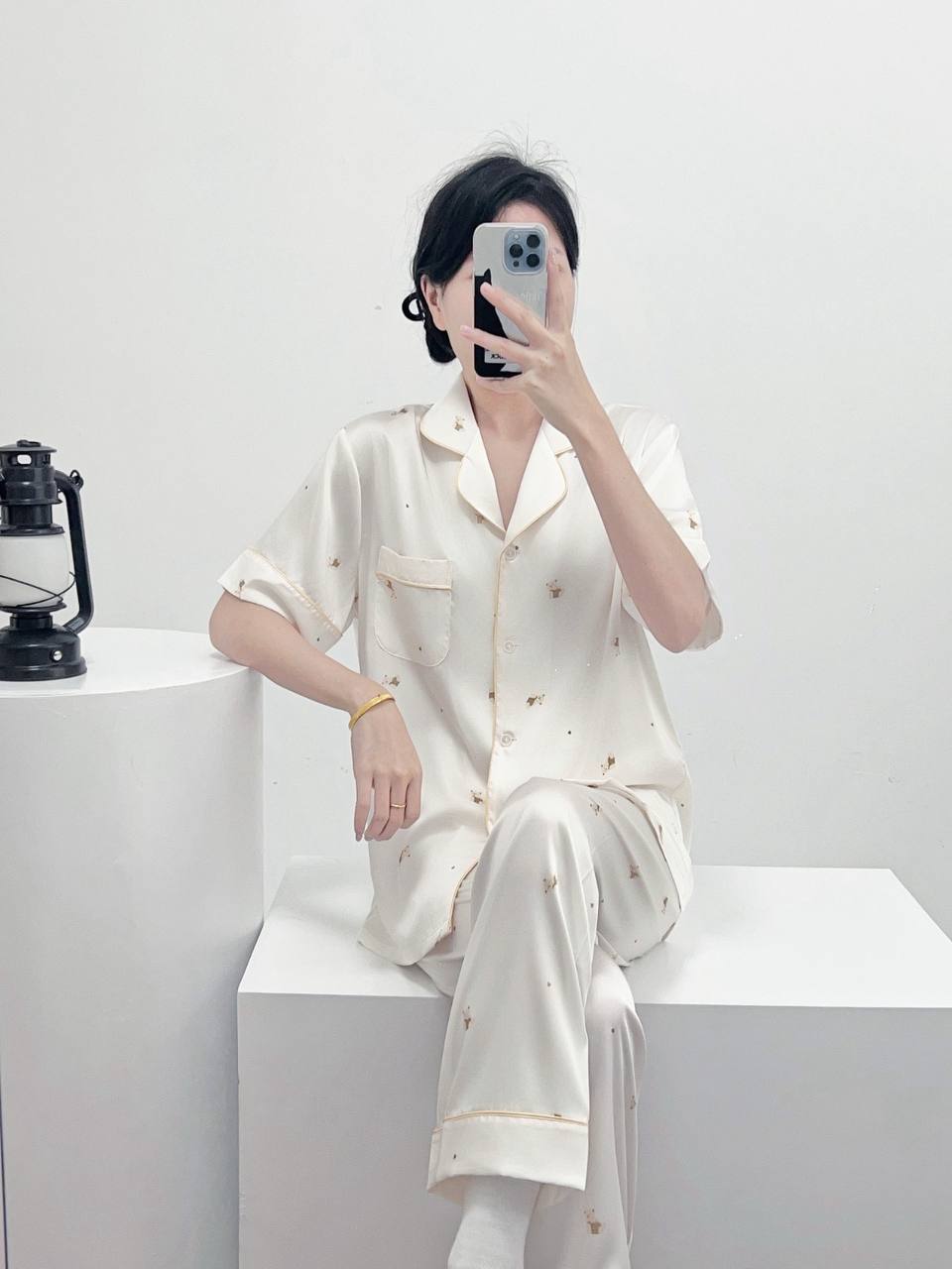 Teddy Dream Short Sleeve Ice Silk Pajamas Set