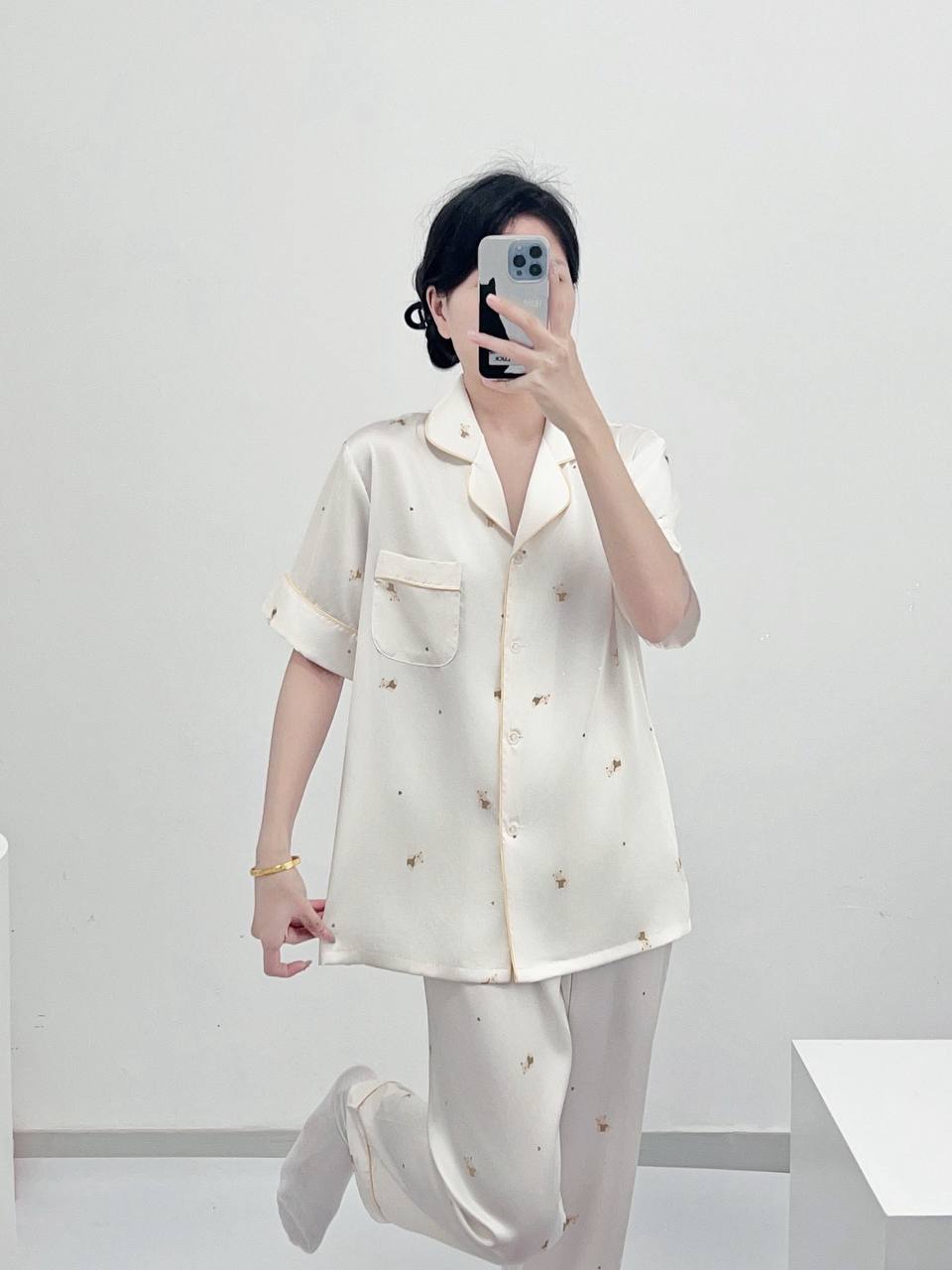 Teddy Dream Short Sleeve Ice Silk Pajamas Set