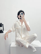 Teddy Dream Short Sleeve Ice Silk Pajamas Set
